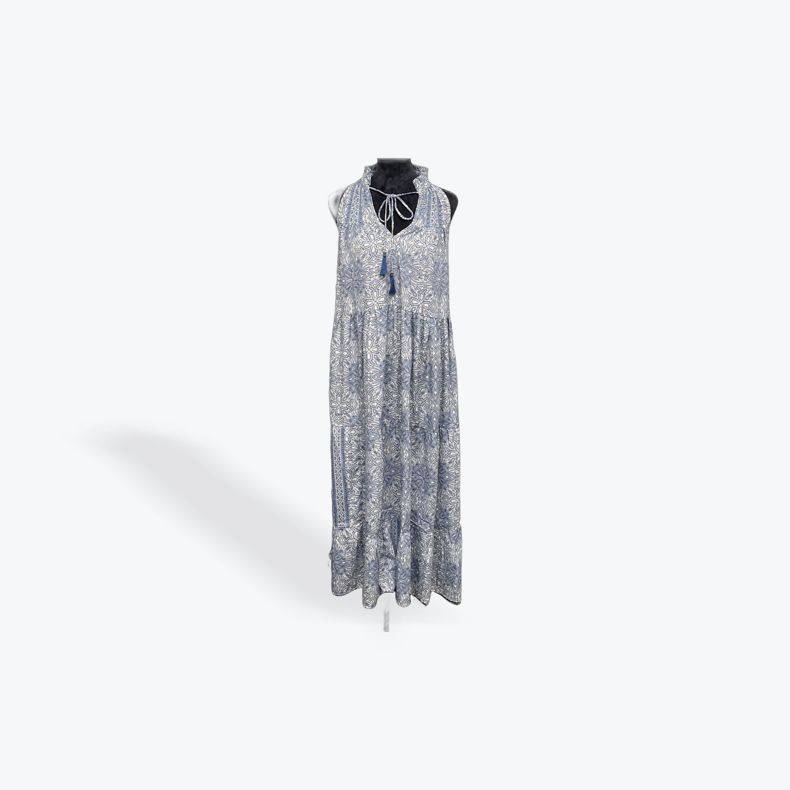Ruffle Neck Long Maxi: Green Paisley