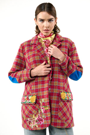 Coco Boucle Lined Blazer / Jacket : Fuchsia/Camel Combo