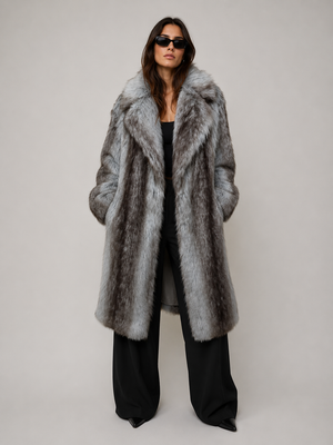 FC0217: The Silver Frost Luxe Long Coat: Blue Brown / M