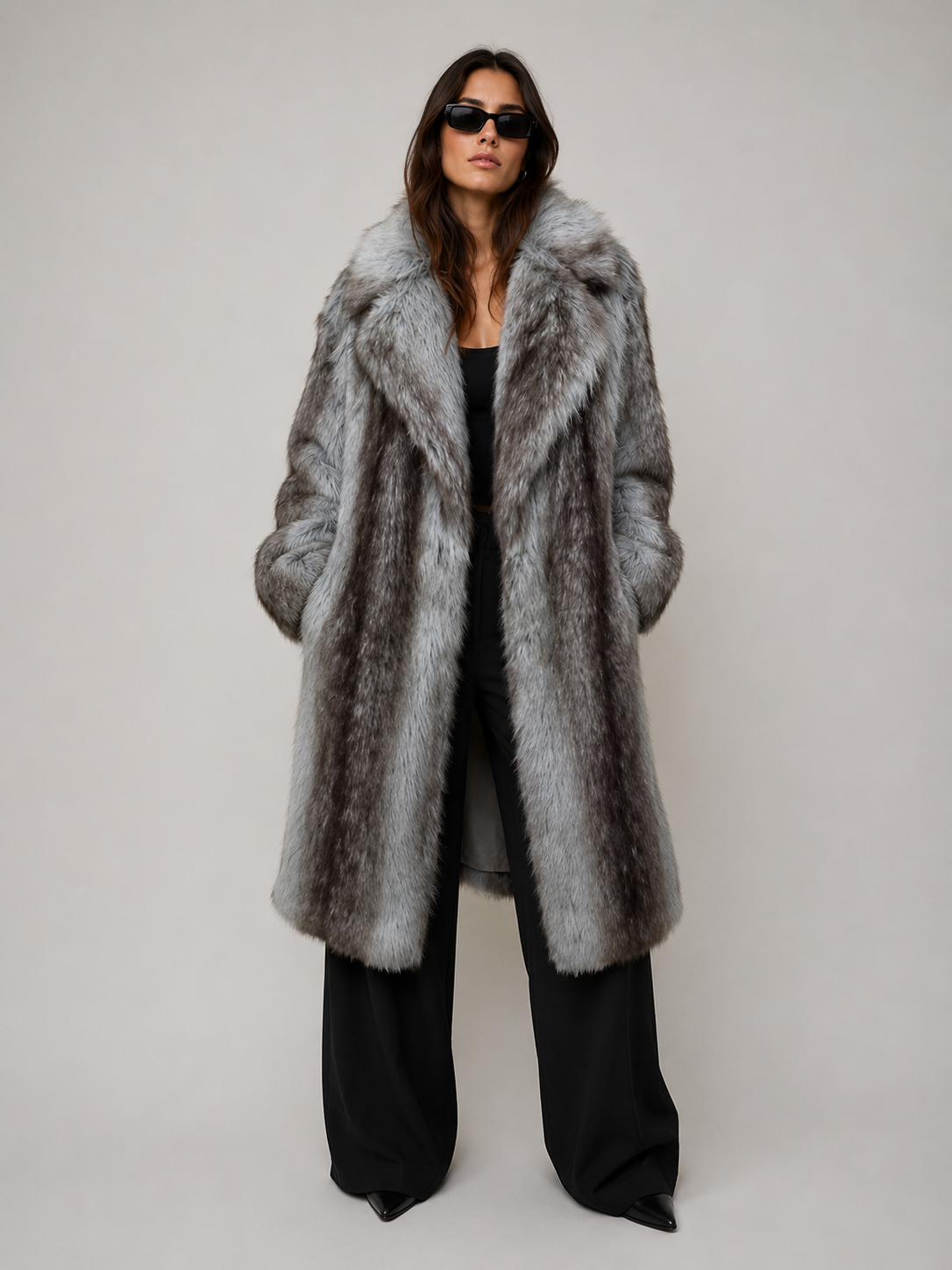 FC0217: The Silver Frost Luxe Long Coat: Blue Brown / S