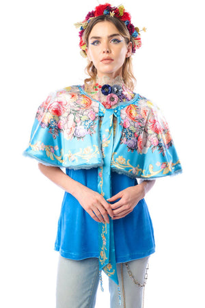 Grace Kelly Reversible Fur Cape: Teal / One size