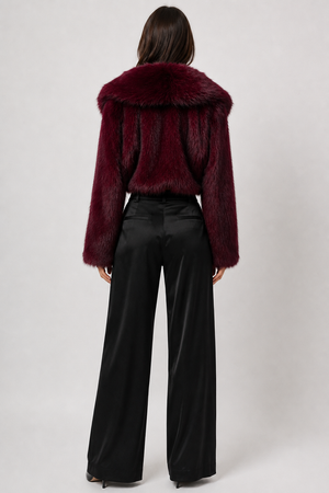 FJ0250: The Noir Luxe Cropped Faux Fur Jacket: Wine / L
