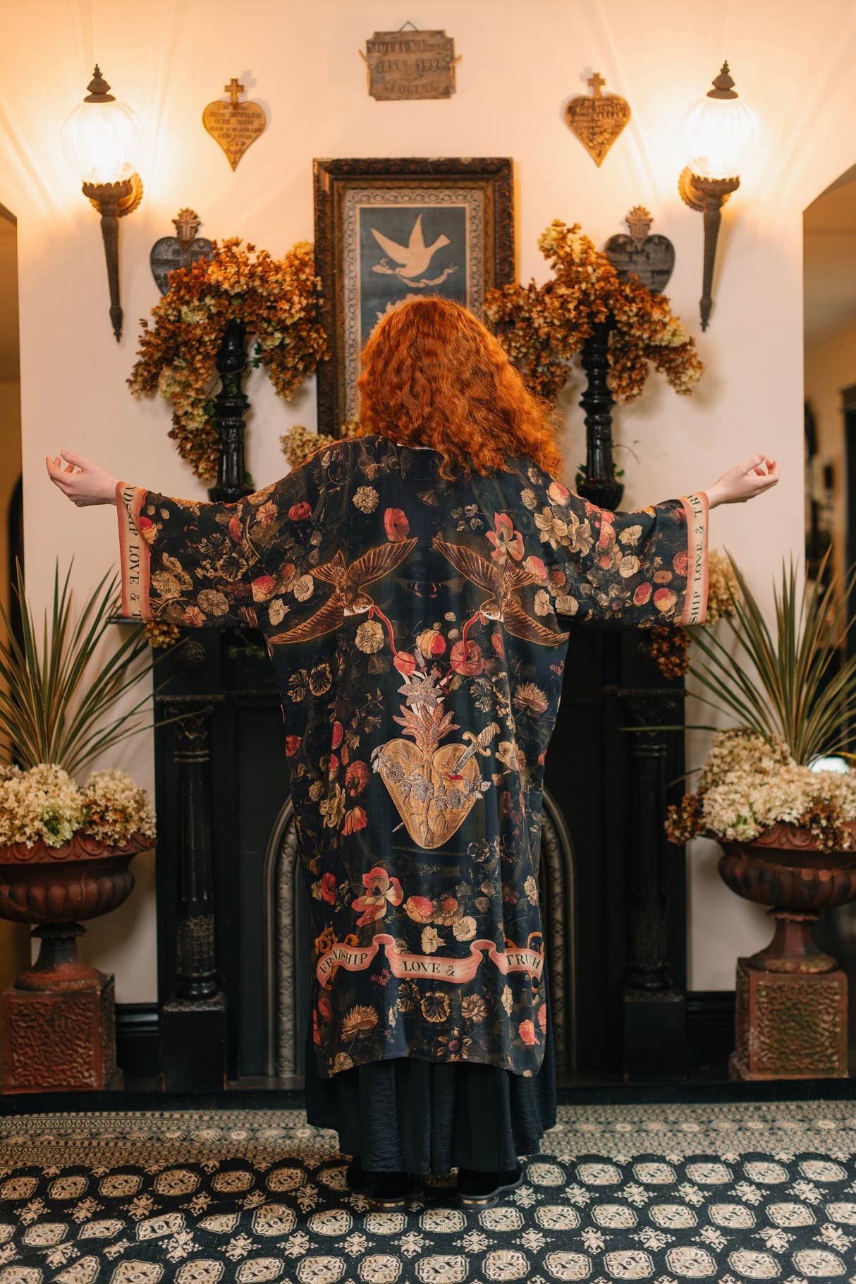 Heart of Gold Opera Duster Kimono Robe w/ Sacred Heart