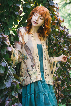 Lovelight Pixie Cropped Kimono w/ woodland swallow & stars