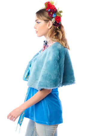 Grace Kelly Reversible Fur Cape: Teal / One size
