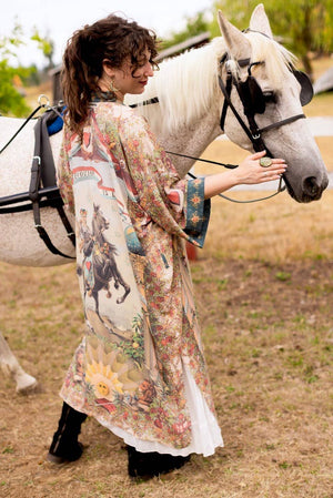 Love Revolution Opera Duster Kimono Robe w/ horse & florals