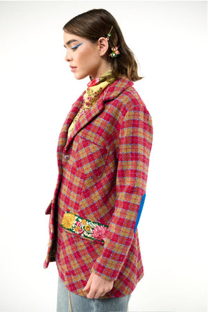 Coco Boucle Lined Blazer / Jacket : Fuchsia/Camel Combo