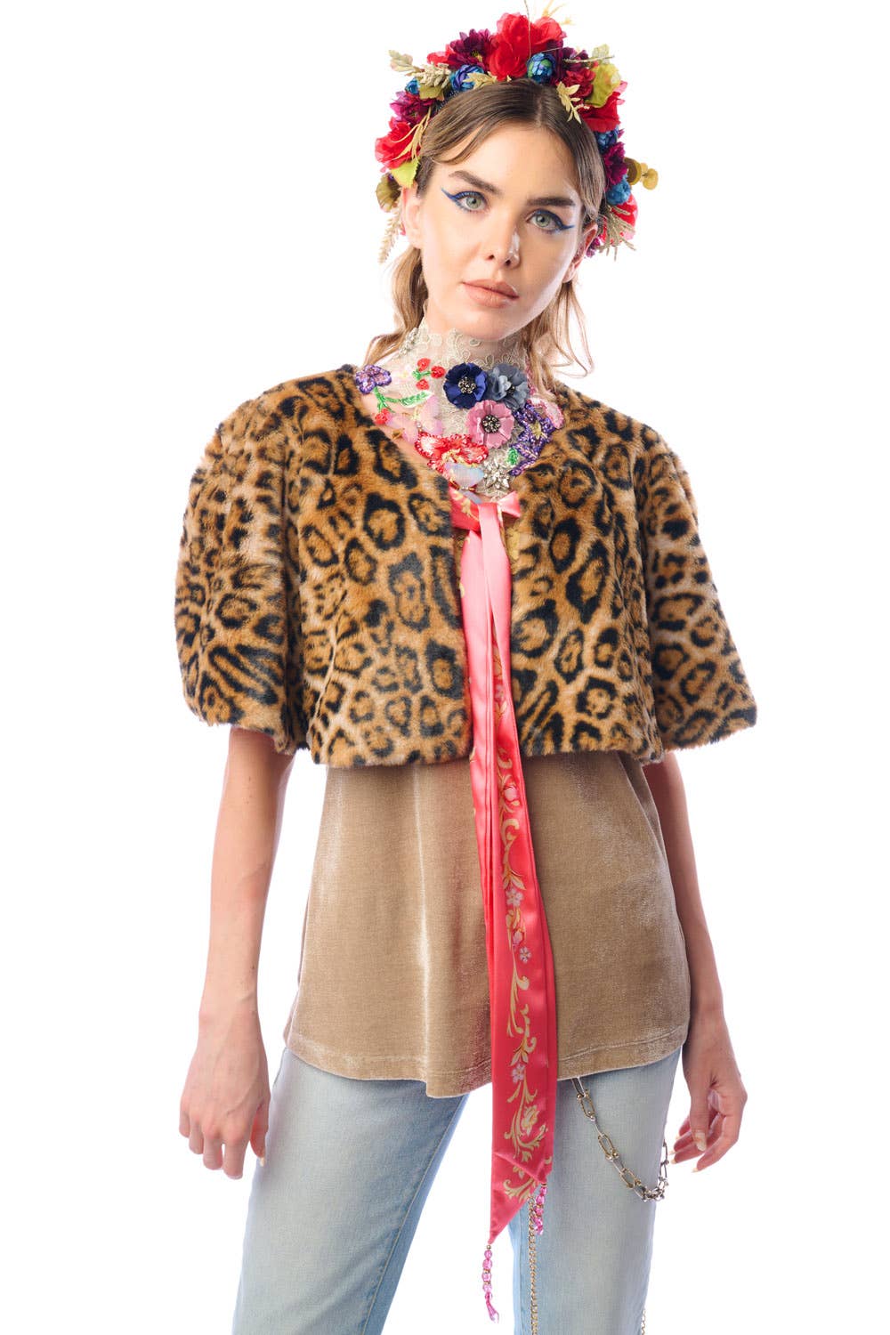 Grace Kelly Reversible Fur Cape: Leopard / One size