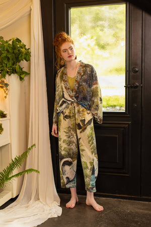 Theatre of Dreams Linen Cropped Artist Pant w/ Swan, Birds: L/XL
