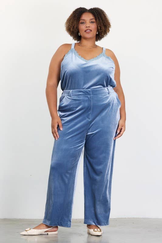 Plus Size Blue Velour Jumpsuit Daisy Street Plus Fitted Velvet