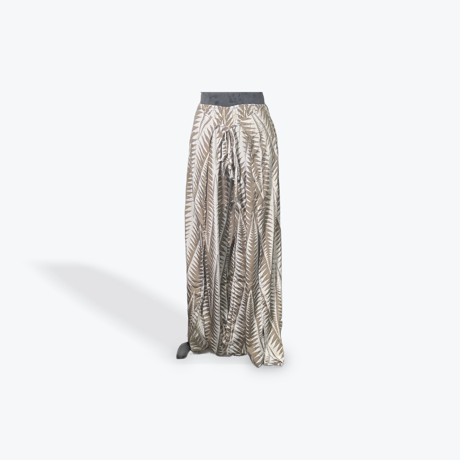 Printed Palazzo Pant: Brown/Cream/Metallic