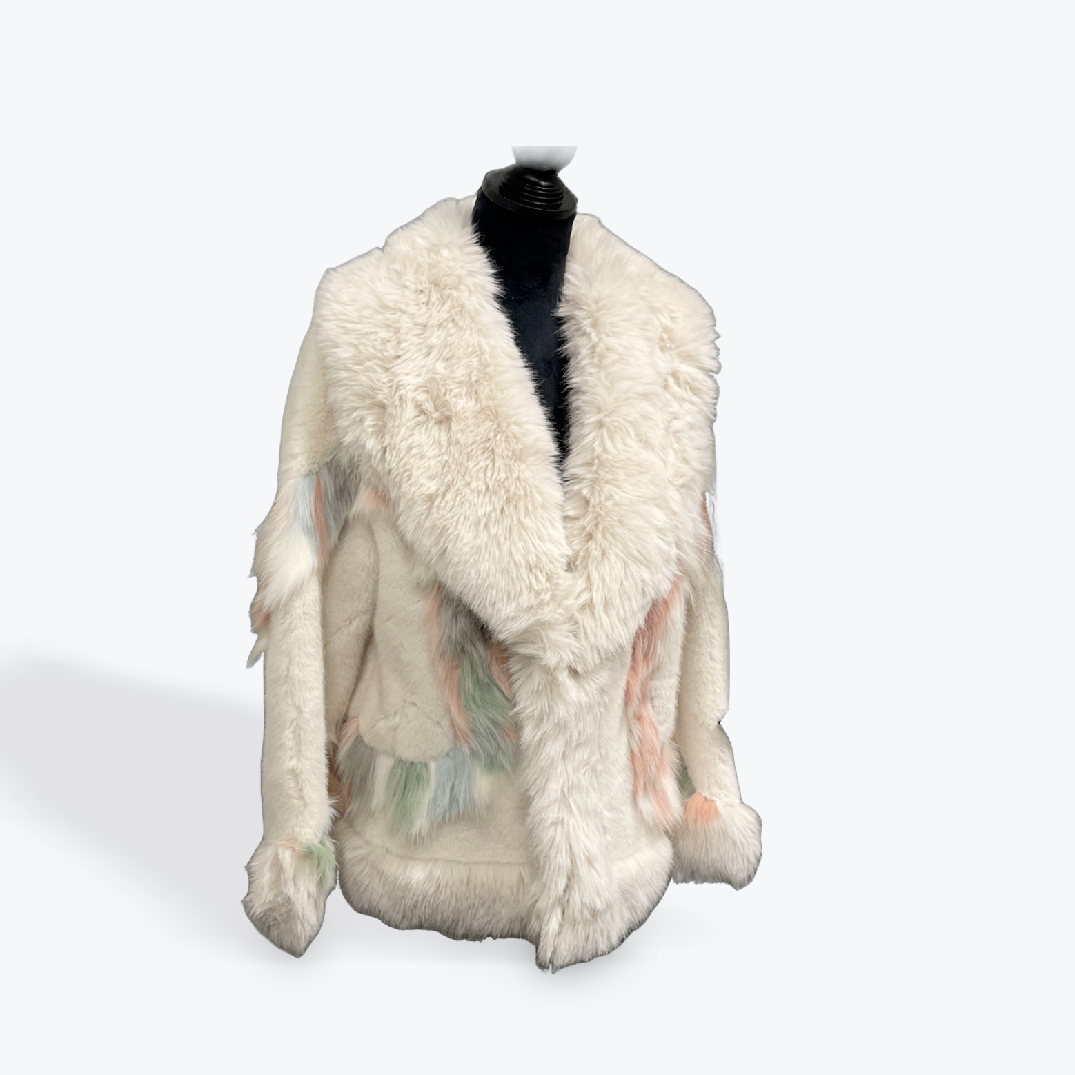 Faux Fur Crop Jacket: Cream with Pastel Trim