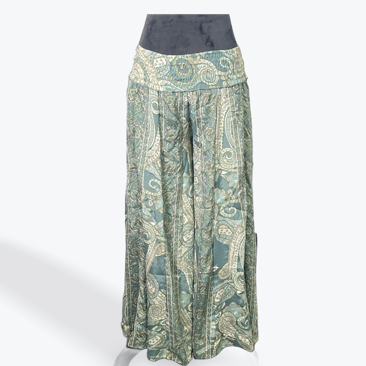 Wide Leg Palazzo Pant: Green Paisley