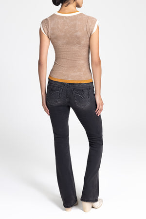 SLEEVELESS VINTAGE VARSITY TOP: Taupe