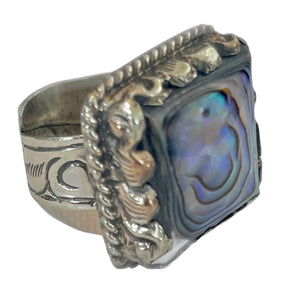 TIBETAN SILVER RING SQUARE LABRADORITE