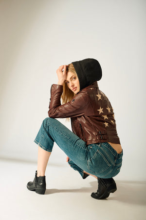 Christyn RF Star Detail with Hood Leather Jacket