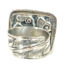 TIBETAN SILVER RING SQUARE LABRADORITE