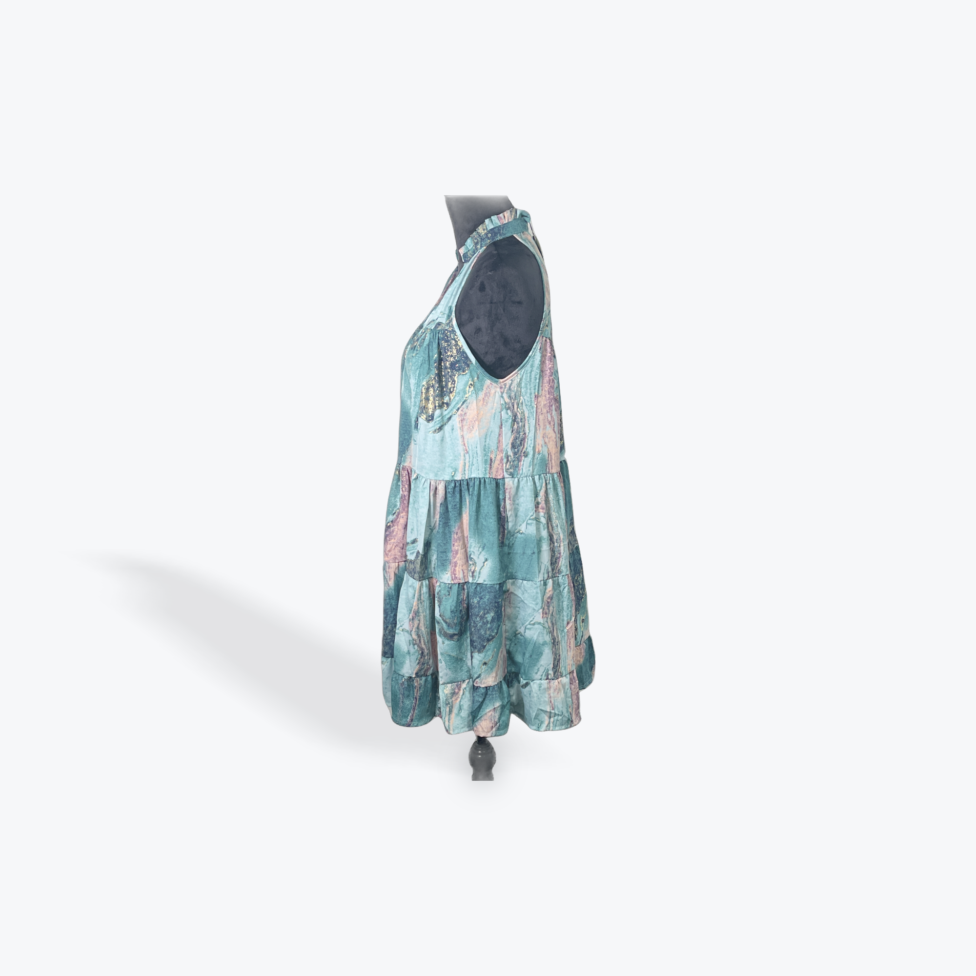 Ruffle Neck Dress: Green/Pink/Gold Marble
