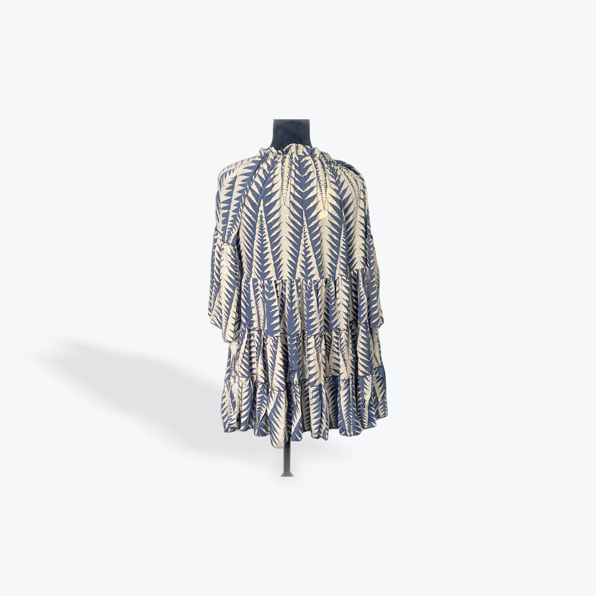 Tier Ruffle Shirt/Dress with 3/4 Sleeve: Tan/Blue/Gold