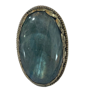 TIBETAN SILVER RING WITH XL OVAL LABRADORITE