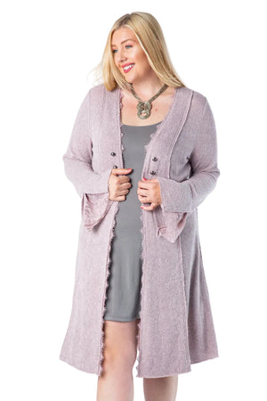 FLARED CUFF LONG SLEEVE KNIT OPEN FRONT JACKET WITH LACE