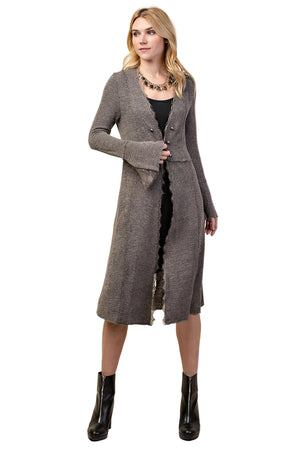 FLARED CUFF LONG SLEEVE KNIT OPEN FRONT JACKET WITH LACE