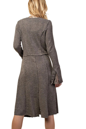 FLARED CUFF LONG SLEEVE KNIT OPEN FRONT JACKET WITH LACE