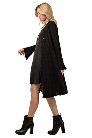 FLARED CUFF LONG SLEEVE KNIT OPEN FRONT JACKET WITH LACE