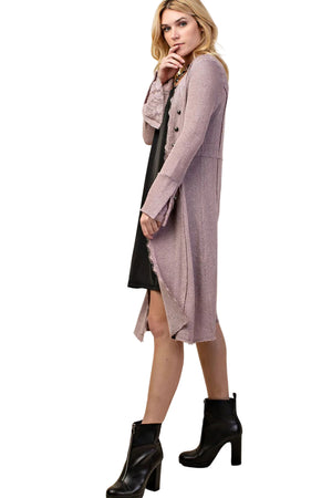 FLARED CUFF LONG SLEEVE KNIT OPEN FRONT JACKET WITH LACE