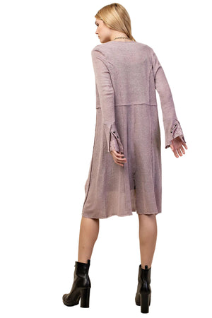 FLARED CUFF LONG SLEEVE KNIT OPEN FRONT JACKET WITH LACE