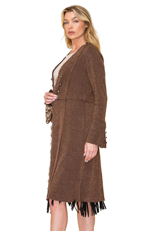 FLARED CUFF LONG SLEEVE KNIT OPEN FRONT JACKET WITH LACE