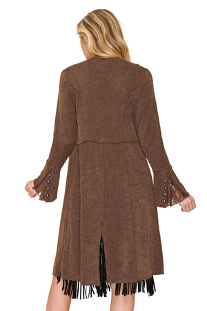 FLARED CUFF LONG SLEEVE KNIT OPEN FRONT JACKET WITH LACE