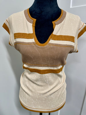 SLEEVELESS VINTAGE VARSITY TOP: Beige
