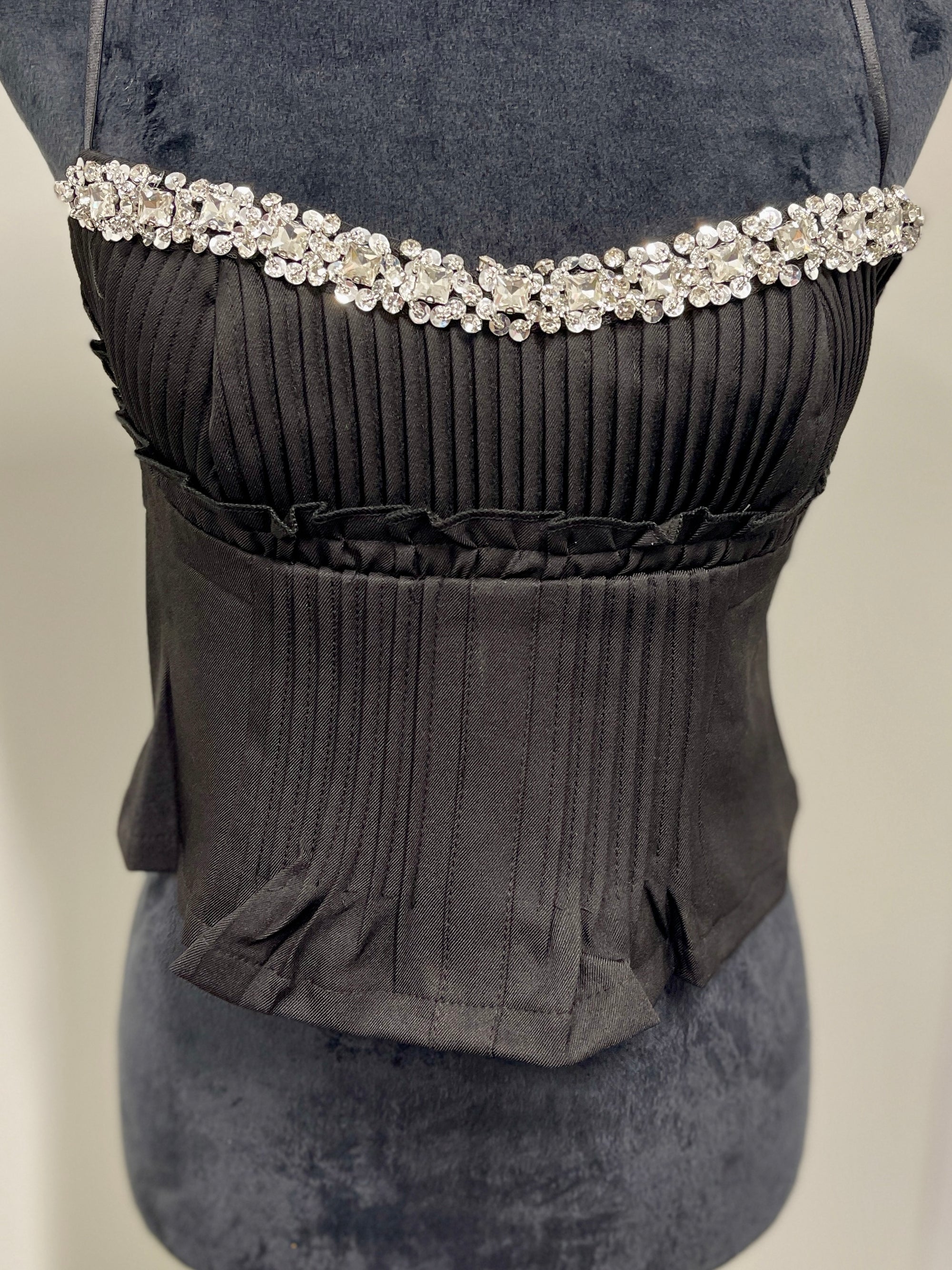 Pleated Bustier with Crystals: Black