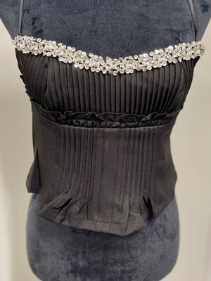 Pleated Bustier with Crystals: Black