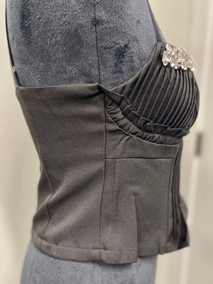 Pleated Bustier with Crystals: Black