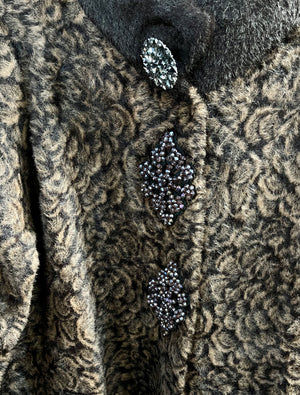 Floral Jacquard Print Embellished Fur