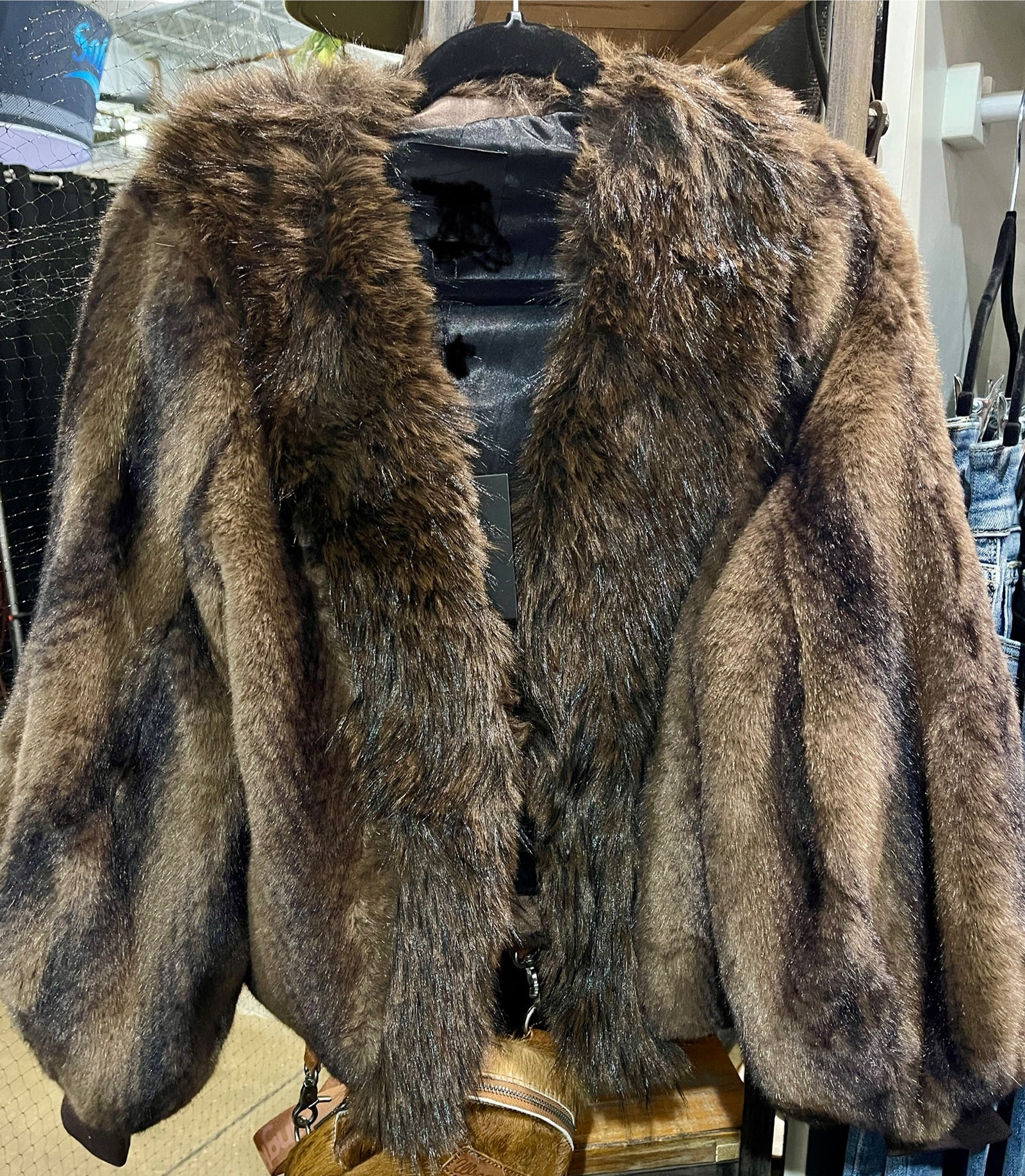 Faux Fur Crop Jacket: Chocolate