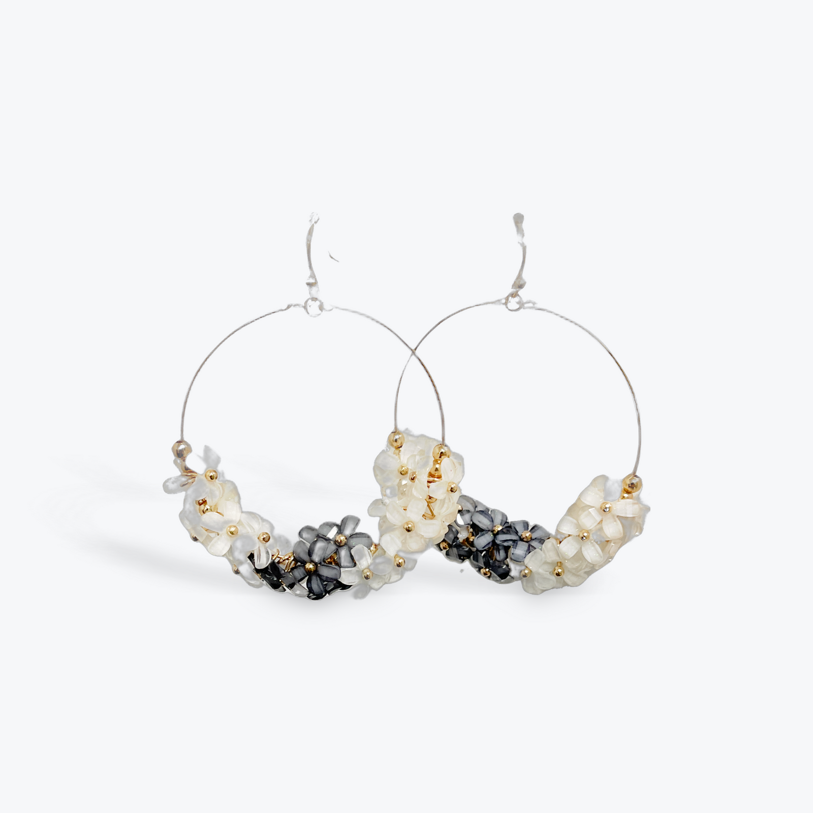 Tiny Flowers Round Earring, Blue and Cream