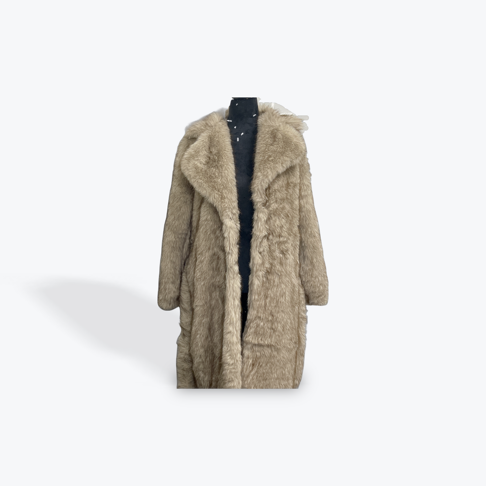 Long Belted Faux Fur Coat: Sand