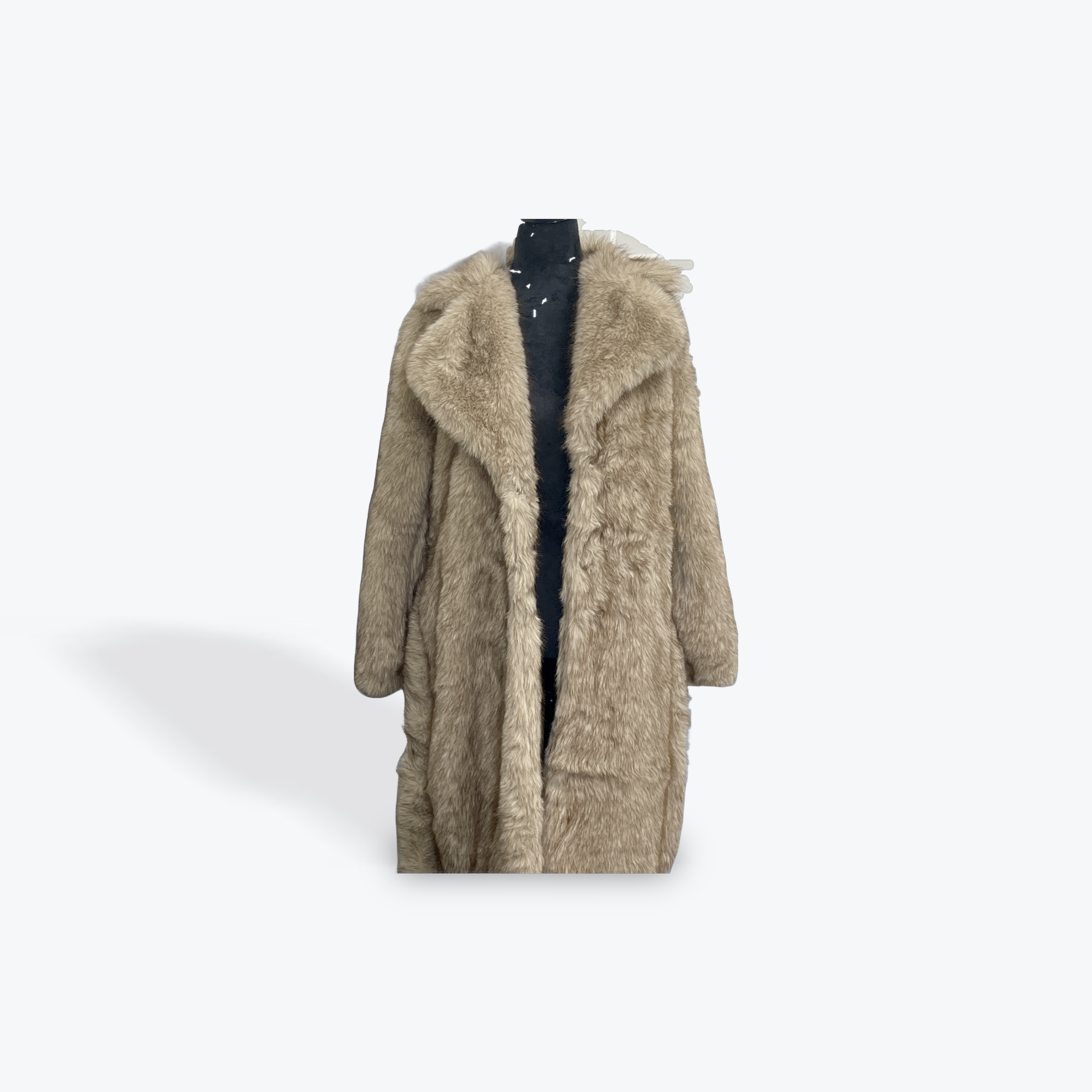 Long Belted Faux Fur Coat: Sand