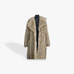 Long Belted Faux Fur Coat: Sand