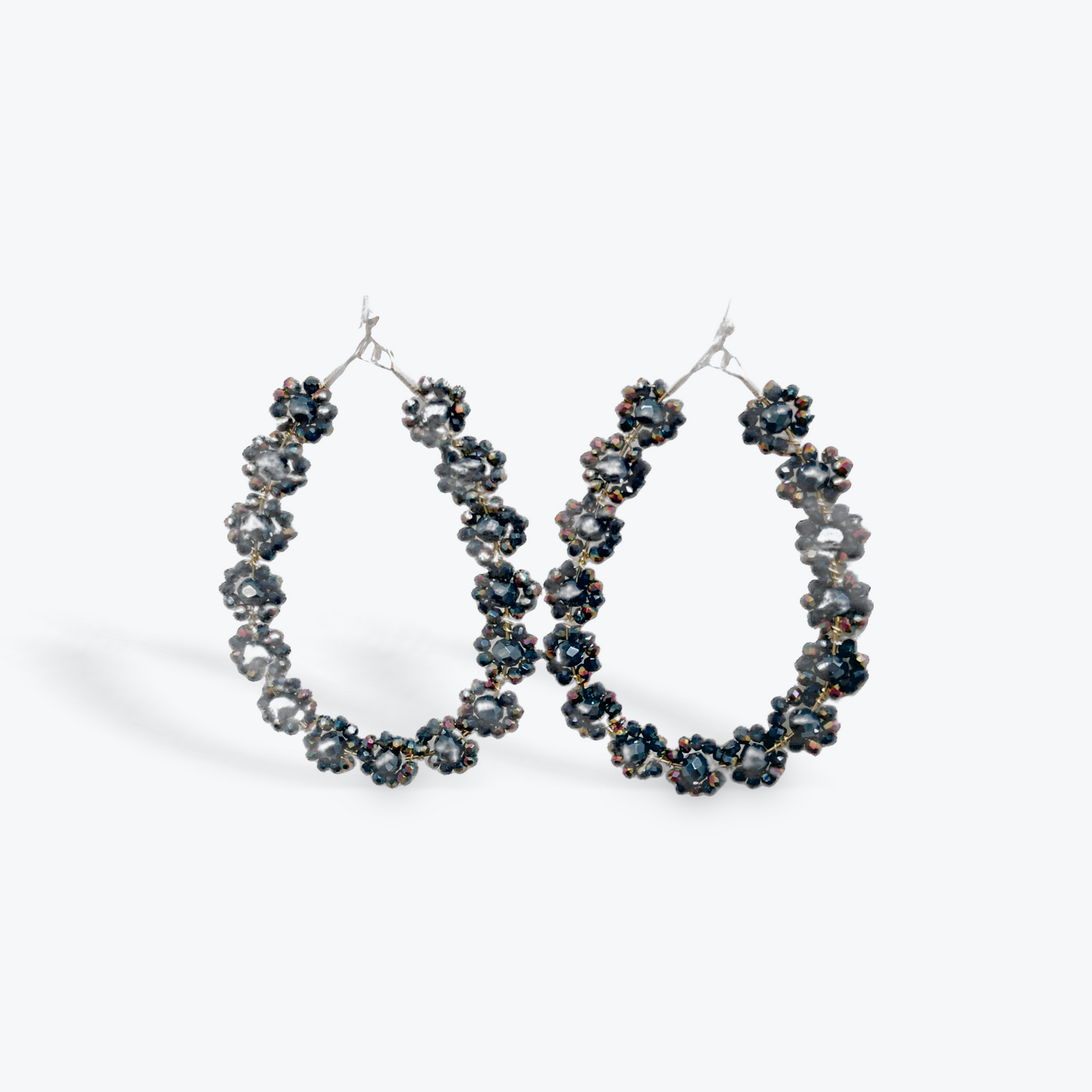 Tiny Flowers Hoop Earring, Blue and Gold