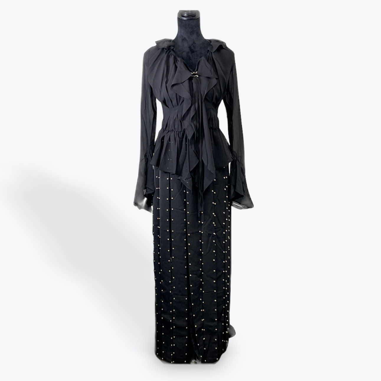 Full Length Strap and Sliver Studed Skirt: Black