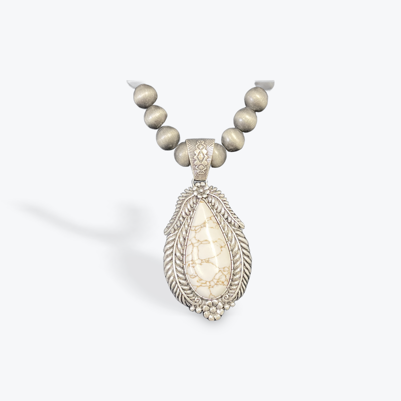 Faux Navajo Beaded Necklace with 3in Natural Stone Medallion 2