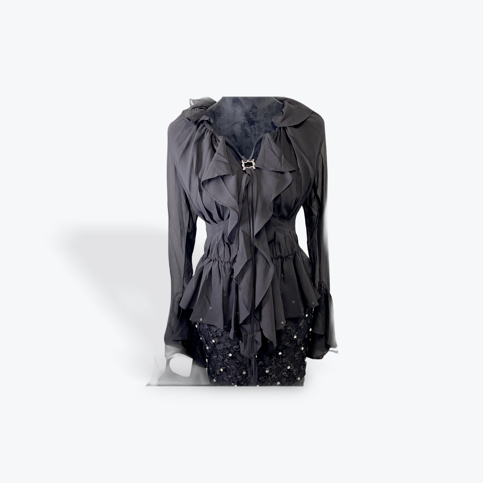 Front Ties Chiffon Blouse: Black