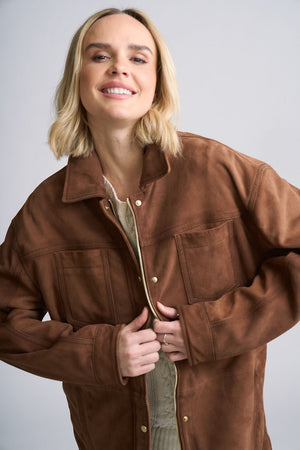 Lyn OS Leather Jacket Dark Camel