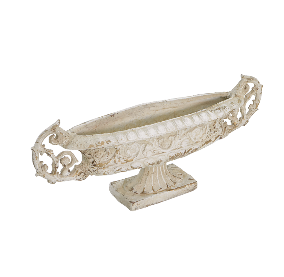 Magnesium Pedestal Vase with Distressed White Finish