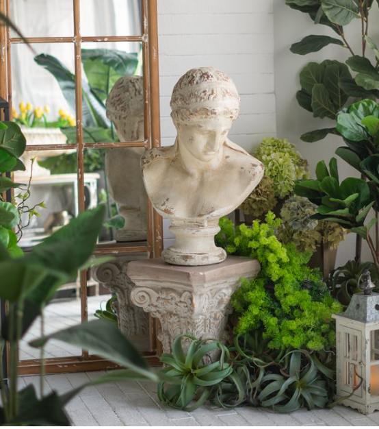 Classic Magnesium Bust Statue with Distressed White Finish