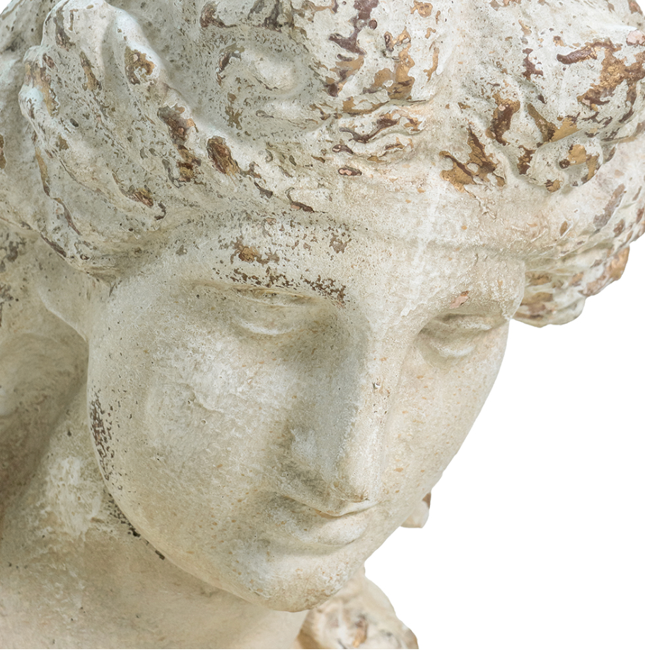 Classic Magnesium Bust Statue with Distressed White Finish